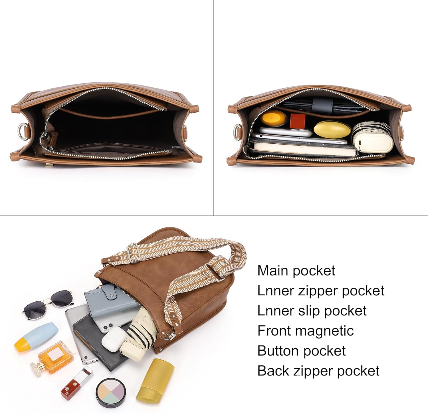 CLUCI Purses for Women, Vegen Leather Crossbody Bags for Woman Trendy, 2PCS Hobo Handbag with 2 Adjustable Guitar Strap - Image 4