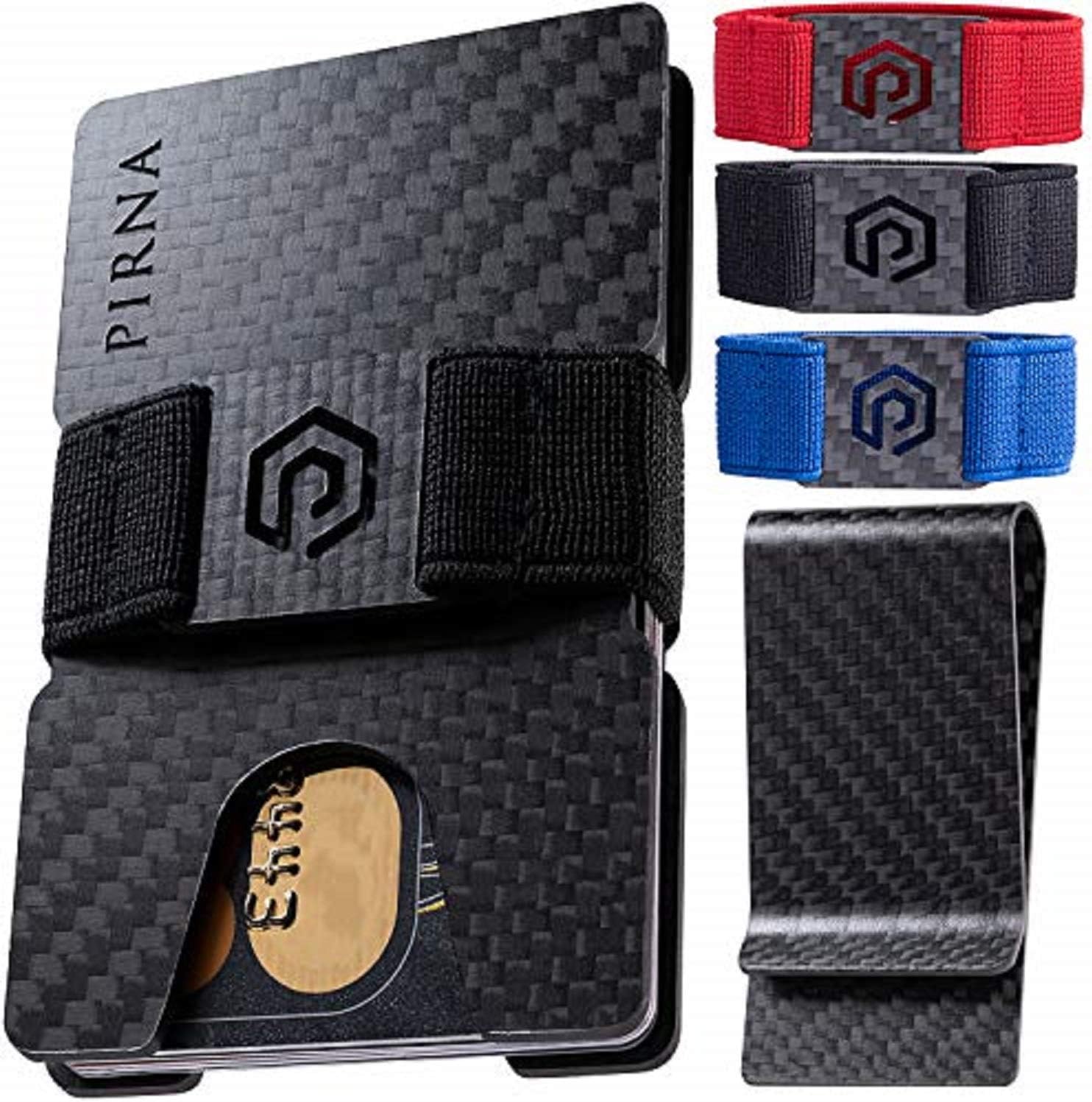 PIRNA Minimalist Wallet for Men & Carbon Fiber Money Clip - Slim Credit Card Holder - Front Pocket RFID Blocking Wallets