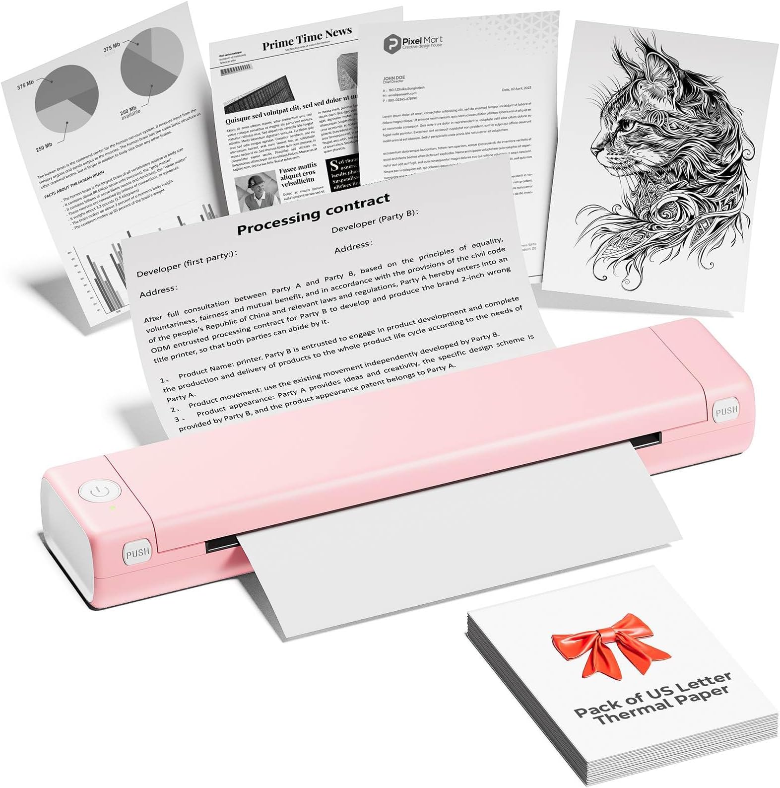 COLORWINGPortable Thermal Printer M08F, Portable Wireless Printer for Travel and Home Use Compatible with iOS, Android,PC, Wireless Bluetooth Printers Support 8.5" X 11" US Letter Thermal Paper