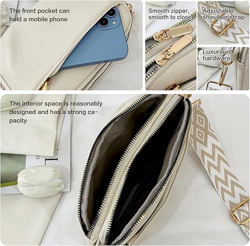 Miniatura 5 de Bolsos cruzados con triple cremallera para mujer, de piel vegana, bolsos de hombro pequeños con correa ancha