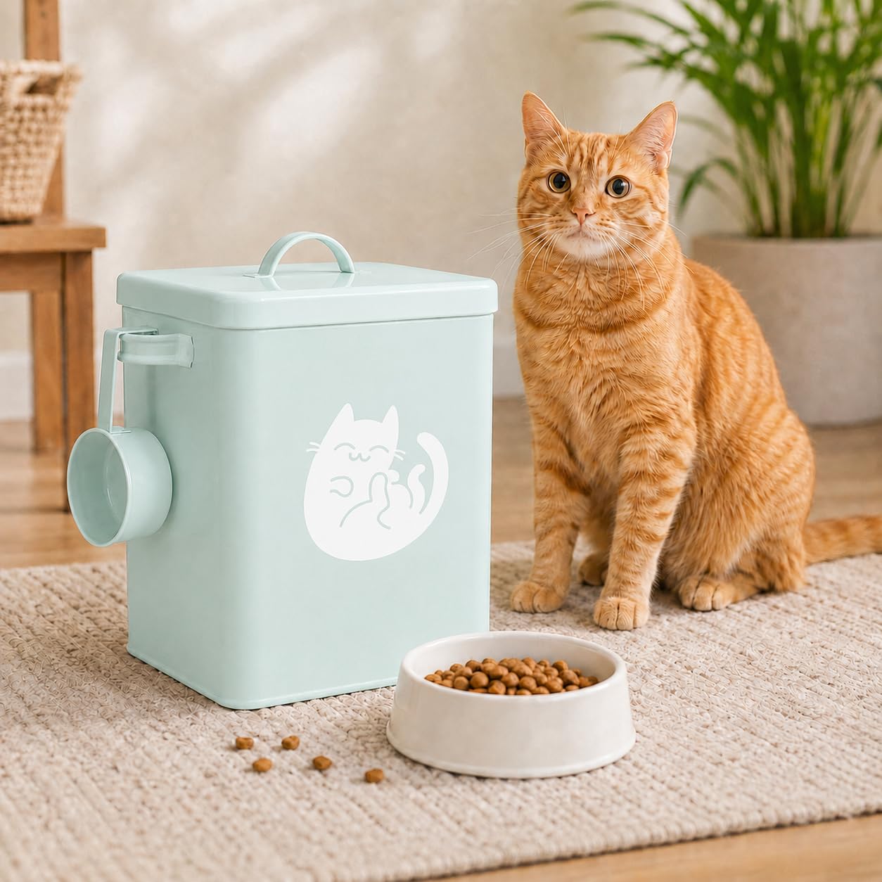 6L Dog Food Storage Container, Metal Cat Food Bin with Measuring Cup, Cat Food Can Covers Lids and Spoons, Cat Mouse Toys, Cute Pet Food Storage Containers with Lids Airtight for Cats Dogs(#3)