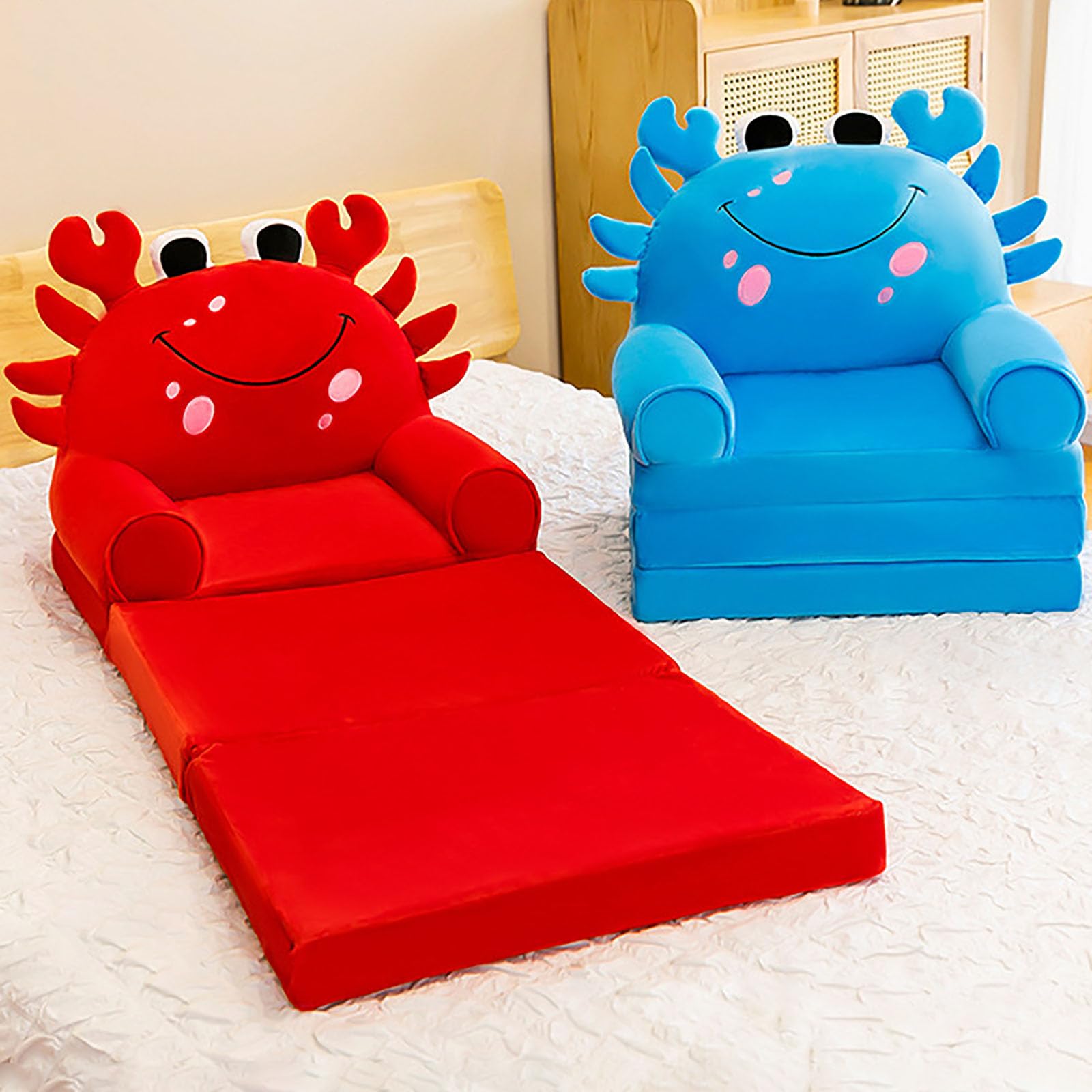 YUDIZWS Sofá Plegable para niños de Dibujos Animados, sofá para niños Plegable Forma de Felpa para niños Sofá Respaldo Sillón Cama tapizado 2 en 1 Asiento de sofá Abierto para bebés Bebés Niñas,I