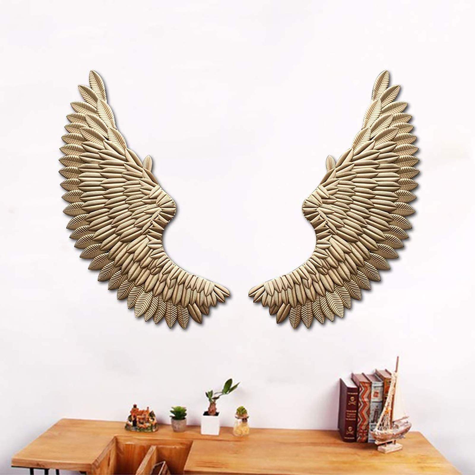 Samnuerly Wall Sculpture,Golden Hand Crafted Bas Relief Sculptures,Festive Party Angel Wings Suitable for Men and Women Wall Decorative Wings