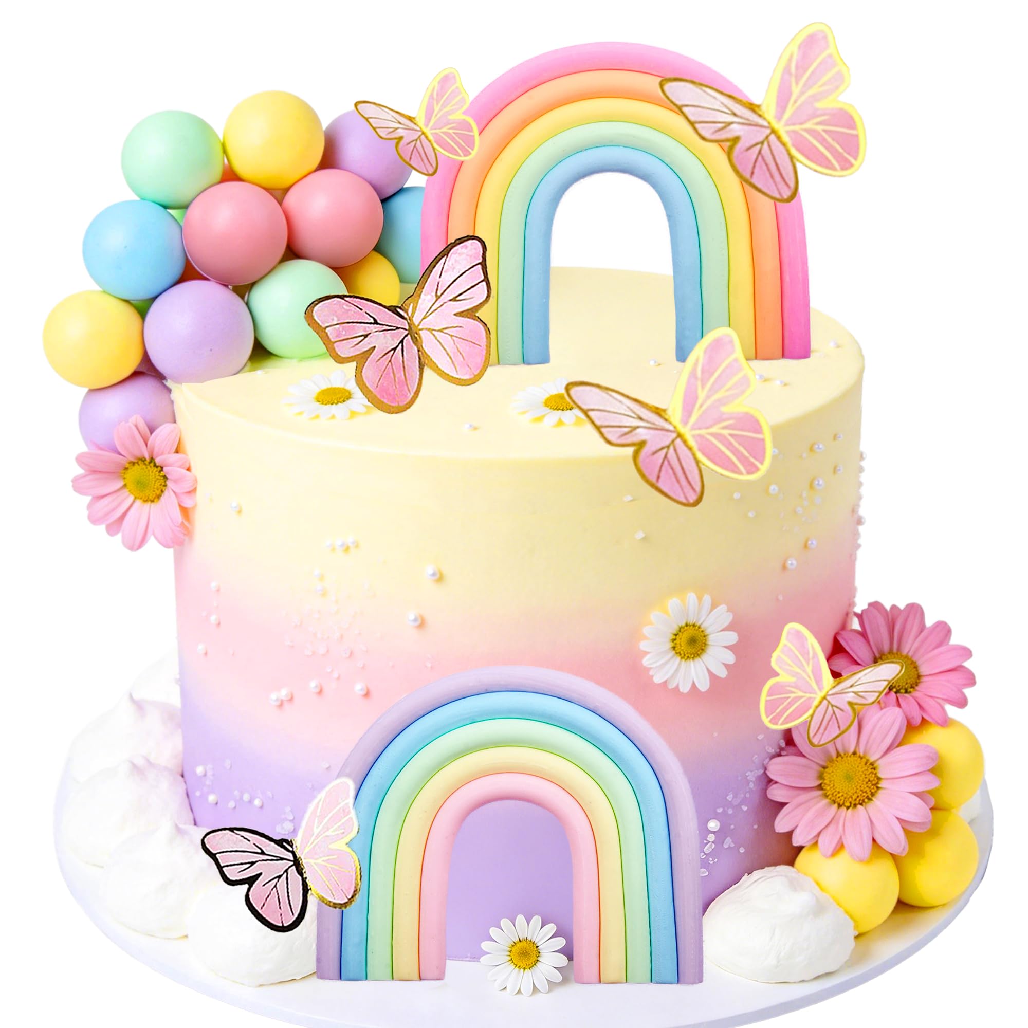 Rainbow Cake Decor Unicorn Cake Decorations Pastel Balls Cake Topper Pink Pastel Birthday Baby Shower Party Decoration Supplies