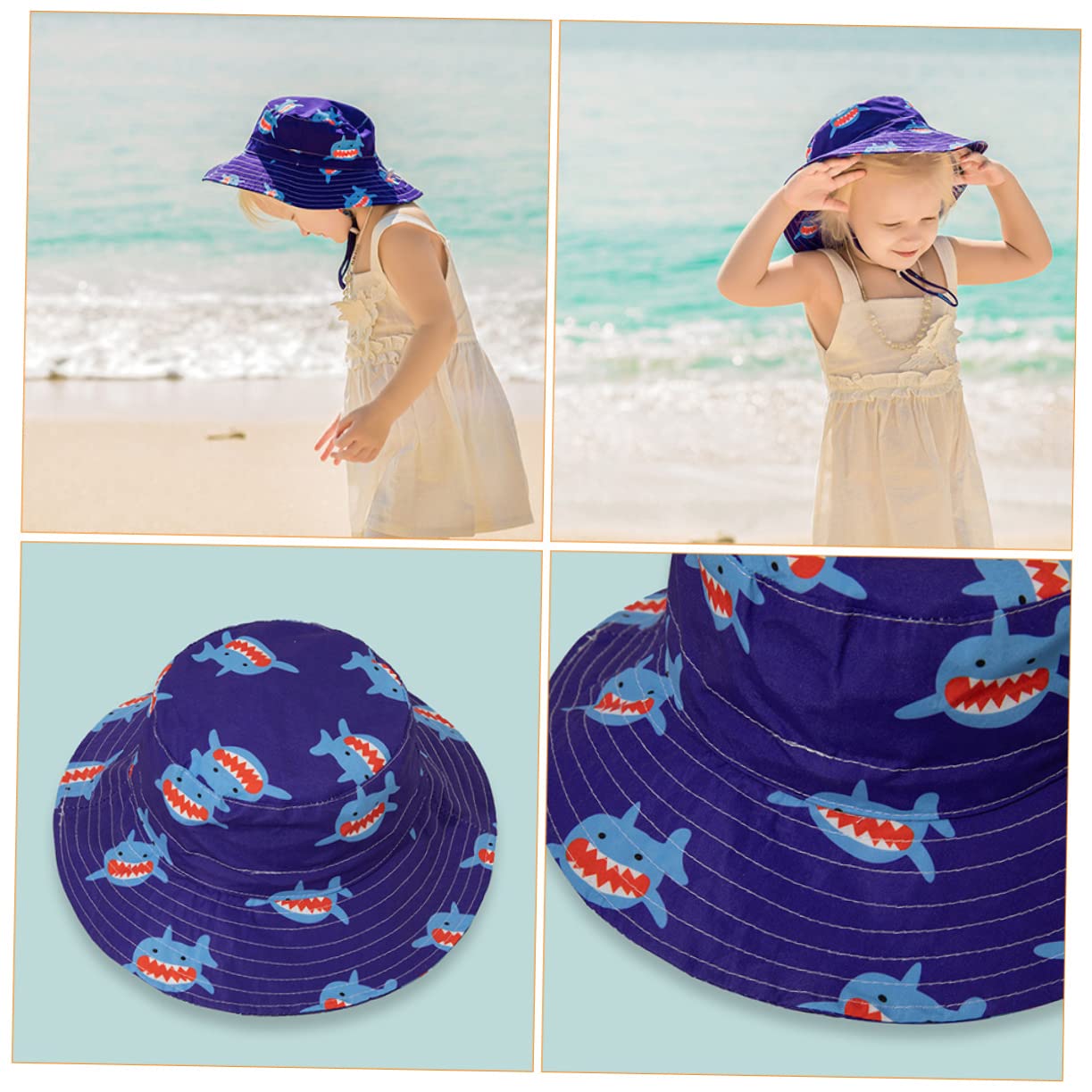 YSJNHX Sombrero de protección solar para dibujos animados con estampado de animales, gorra de pescador con correa para la barbilla, cómodos y transpirables, sombreros de verano para niños y protección