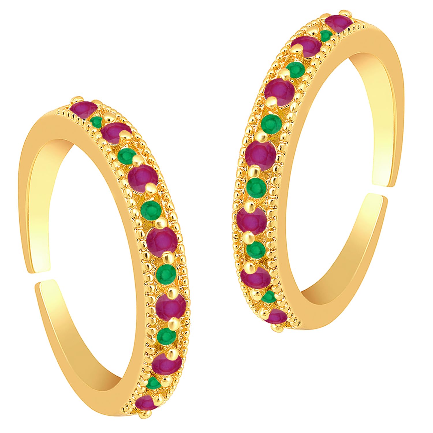 Peora Gold Plated Rani Pink Green Cubic Zirconia Studded Fancy Adjustable Toe Ring Bichiya Fashion Jewellery Gift for Women (B0C7VPB5P7) Amazon Price History, Amazon Price Tracker