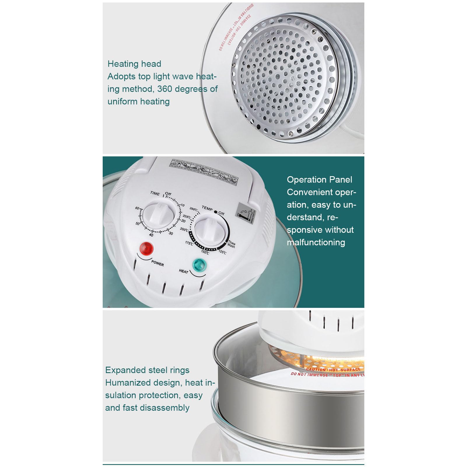 Freidora De Aire De Vidrio, 12,68qt 1200-1400w Oilless Freidora Cocina Con Temporizador De 60min Y Controles De 149 °f-482 °f Horno De Freidora De Aire De Encimera Visible De