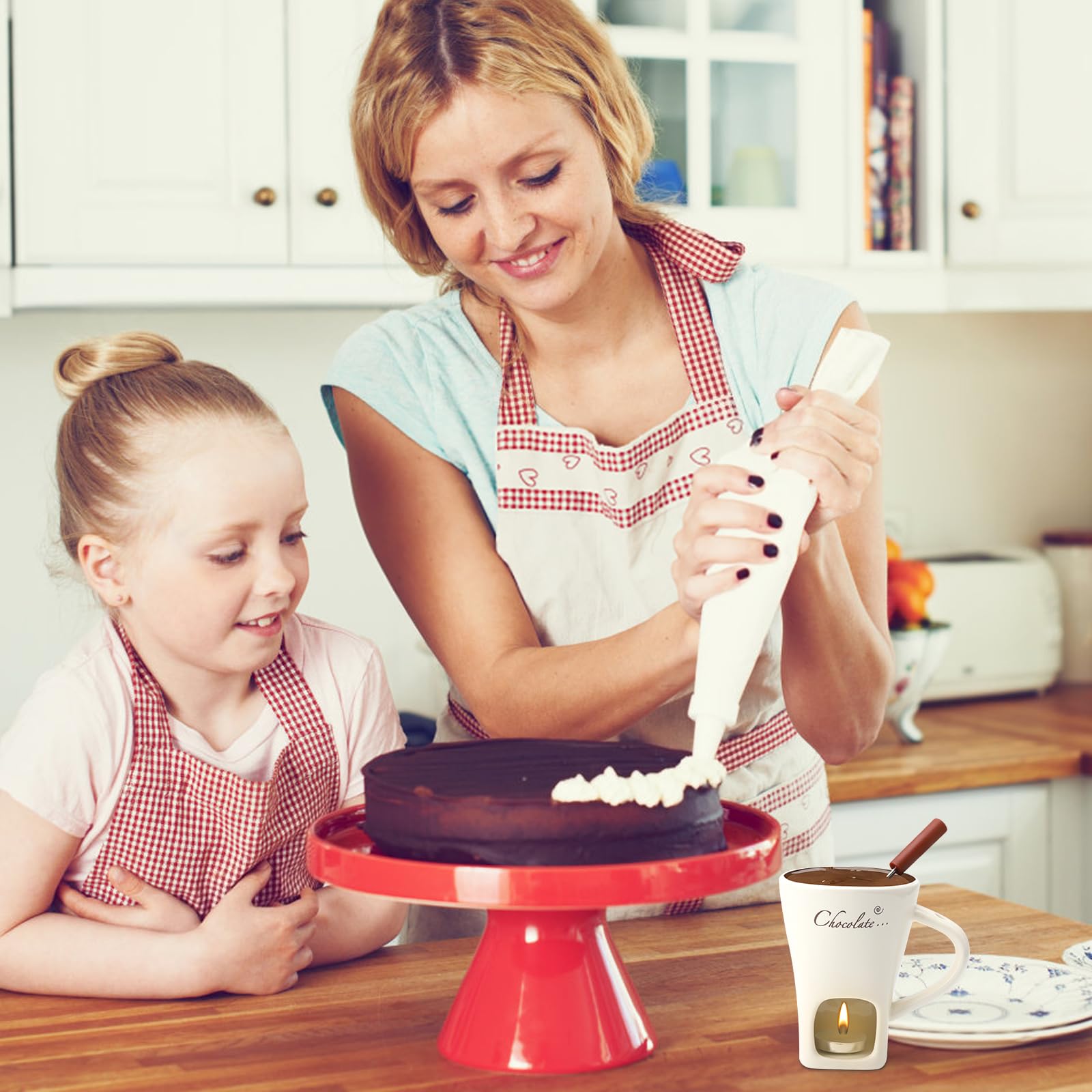 Taza de cerámica para fondue de chocolate, 130 ml, con portavelas y tenedores, fondue de chocolate, juego de fondue de chocolate, juego de fondue de chocolate, cazuela para chocolate, queso
