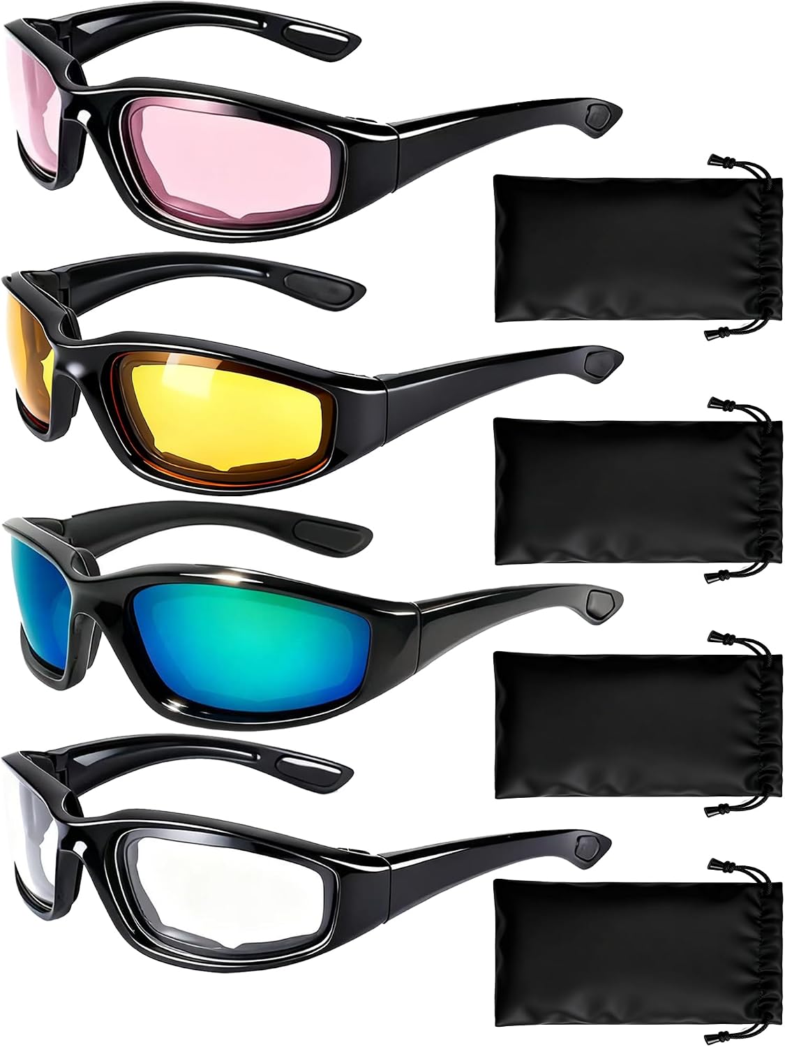 4 Pair Motorcycle Glasses Riding Glasses UV Protection Windproof And Dustproof Motorcycle Foam Cushion Goggles