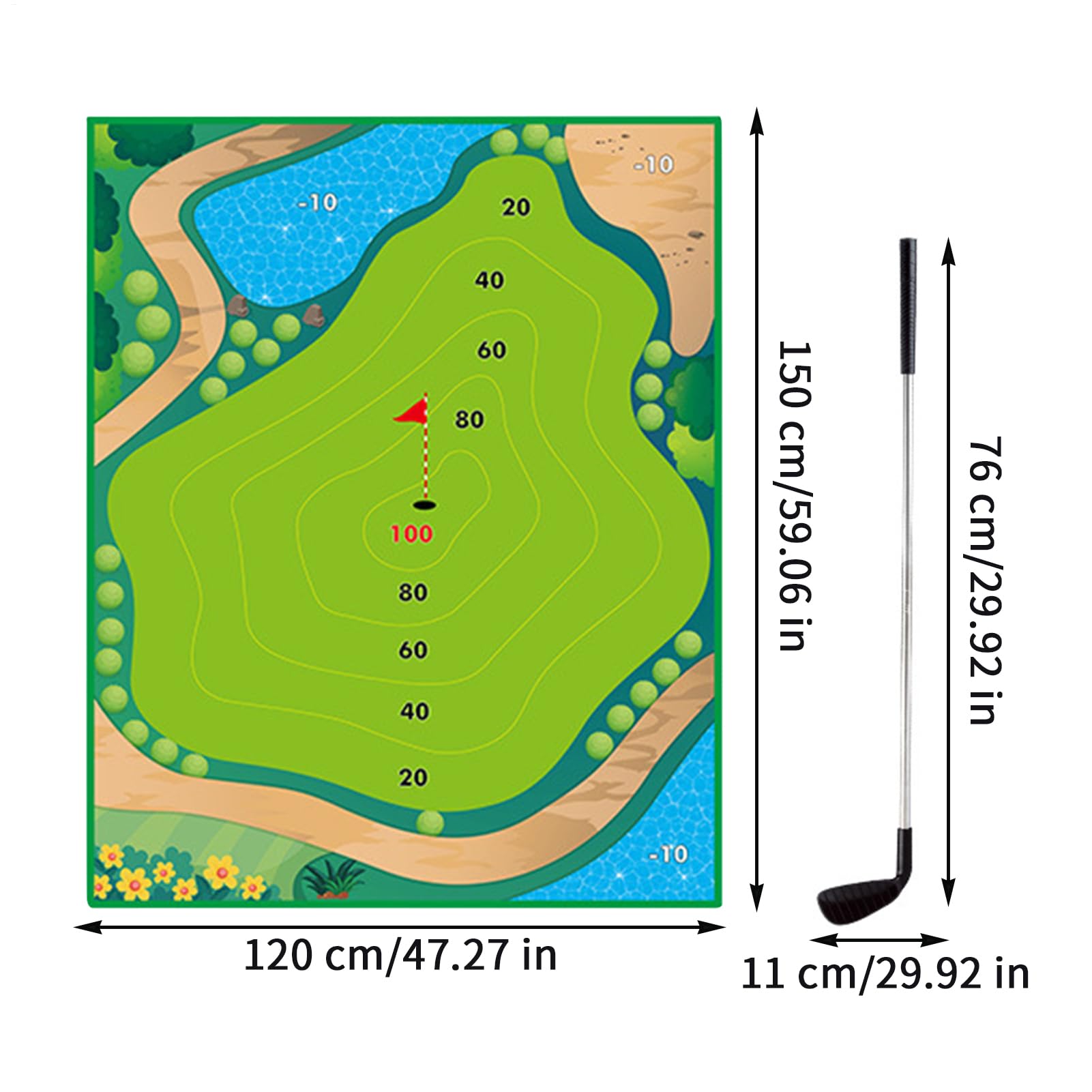 Chipping Game, Kids Sticky Golf Set, 120x150cm Large Play Mat, Reusable Practice Equipment, Putting Green Trainer with Casual Style, Game Set for Beginner Adults Family