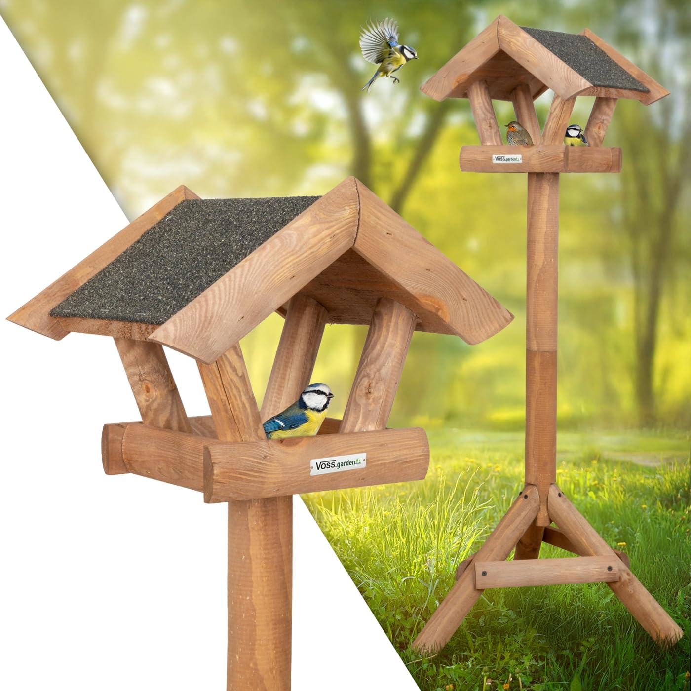 VOSS.garden Vogelhaus Vinde, braun, Bitumendach, 117cm, Futterhäuschen inkl. Ständer