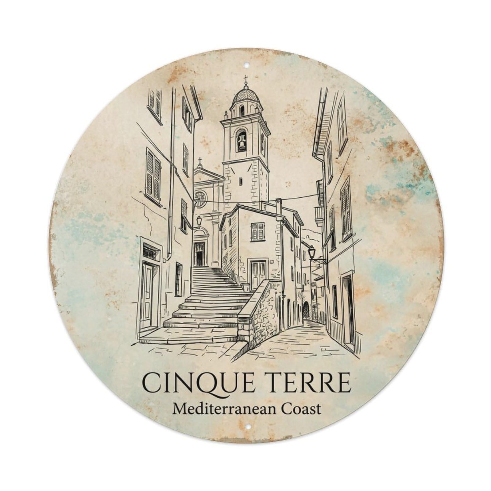 Vintage Travel Cinque Terre Italy Emblem Metal Tin Sign