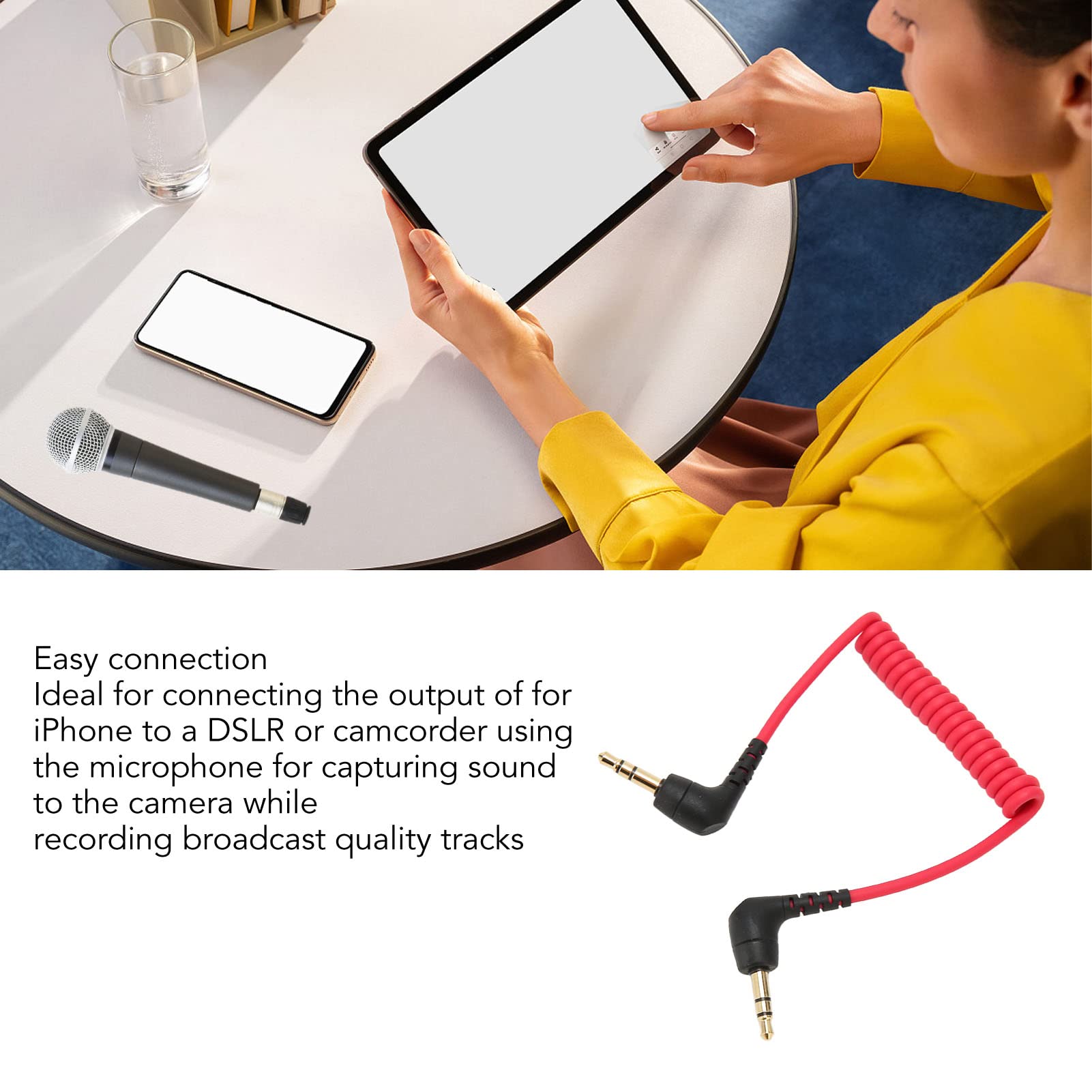 Kabel Audio 3,5 Mm, Gniazdo TRS 3,5 Mm Męski na Męski Kabel Krosowy SC2 Kabel Mikrofonowy Stereo Aux Audio Przewód Spiralny (do 50 cm)