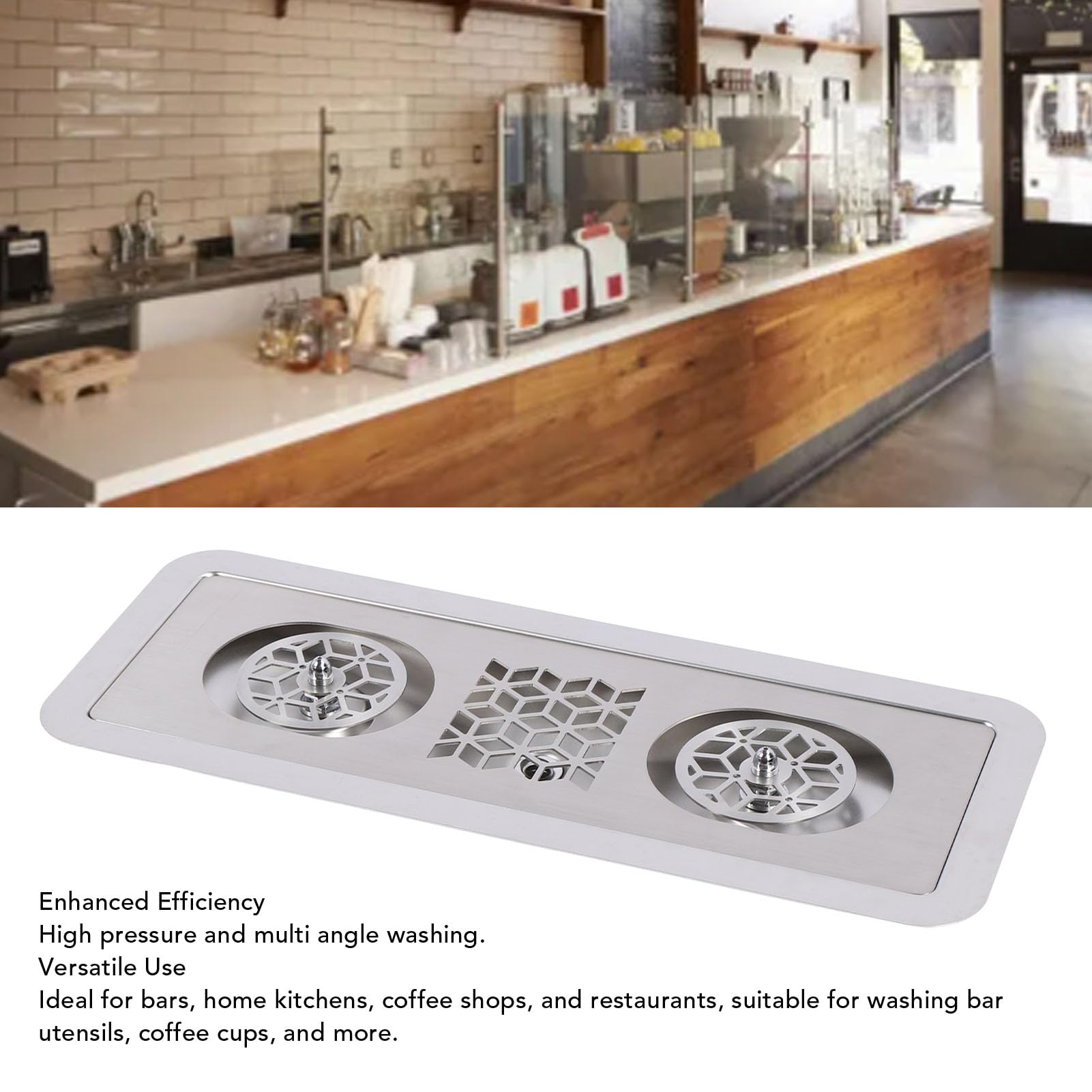 Fabater Pitcher Rinser, Stainless Steel Glass Rinser with Side Sprays, Drain and Drip Tray, Embedded Multi Angle High Pressure Glass Cup Washer for Home Kitchen Coffee Shop, Space Saving