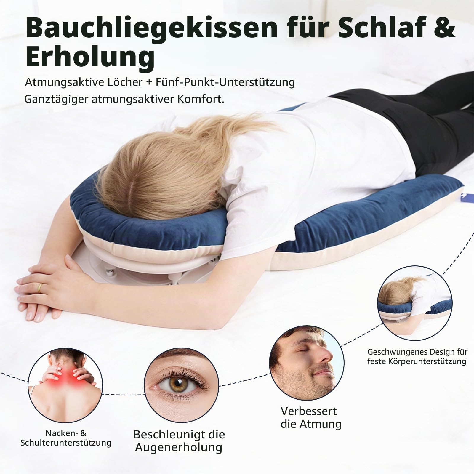 Face Down Pillow Schlafen, Ergonomisches Memory-Schaum-Massagekissen für Bauchschläfer & Augen OP Vitrektomie Erholung, hautfreundlich Massage Kopfstütze