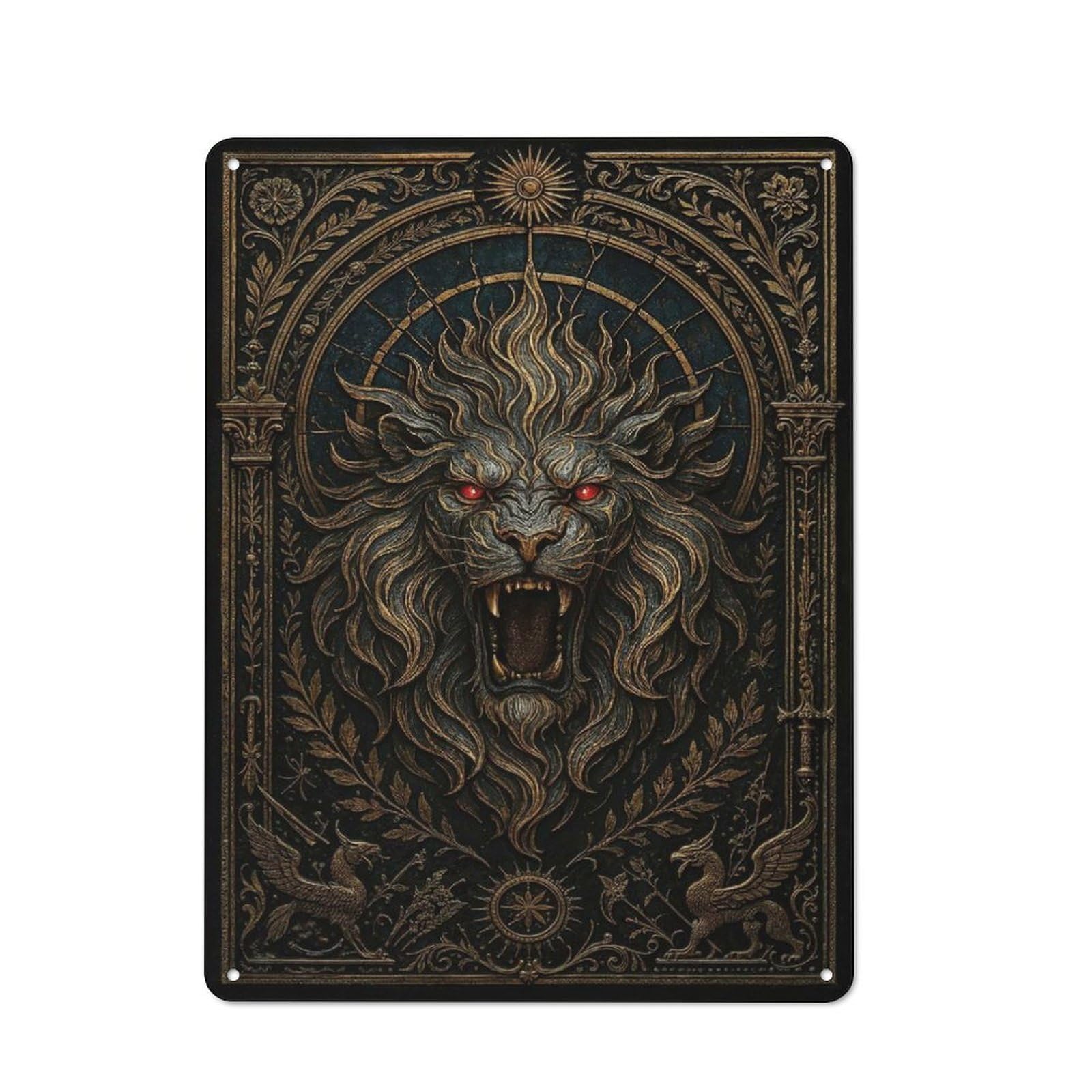 Creative Roaring Lion Head – Gothic Demon Beast Metal Desk Wall Sign 40x30cm, Study Room Decor for Home Office, Reading Corner Or Bedroom