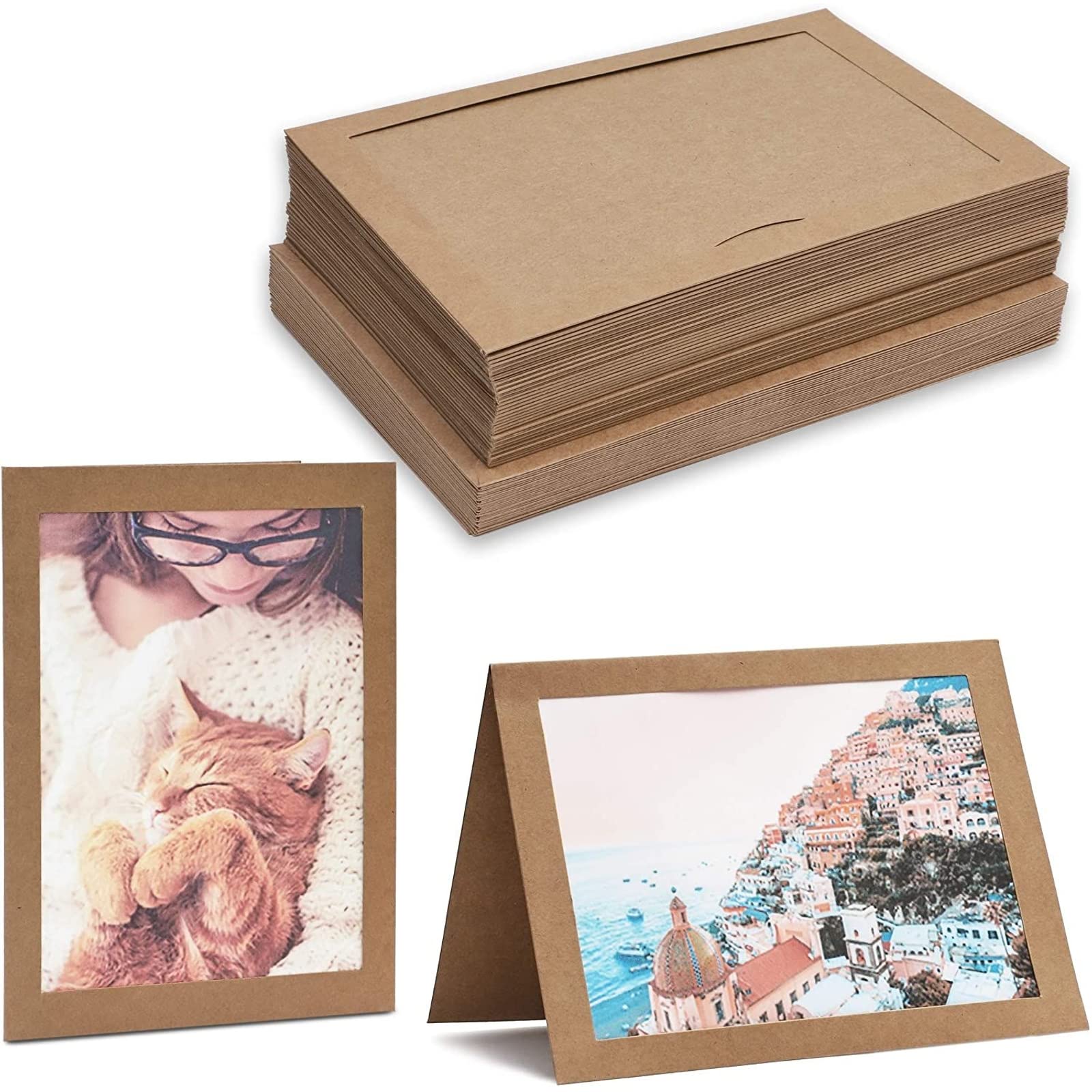 BEST PAPER GREETINGS Kraft Photo Frame Cards - Blank Photo Insert Cards with Envelopes - Durable Kraft Paper Frames - Versatile Greeting Inserts - Pack of 36, Brown, 5.5 x 7.75 In