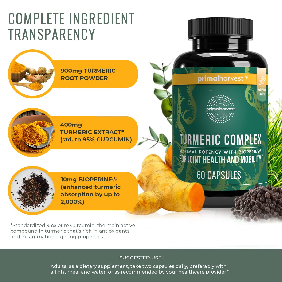 Turmeric Curcumin with Black Pepper (BioPerine) by Primal Harvest, 60