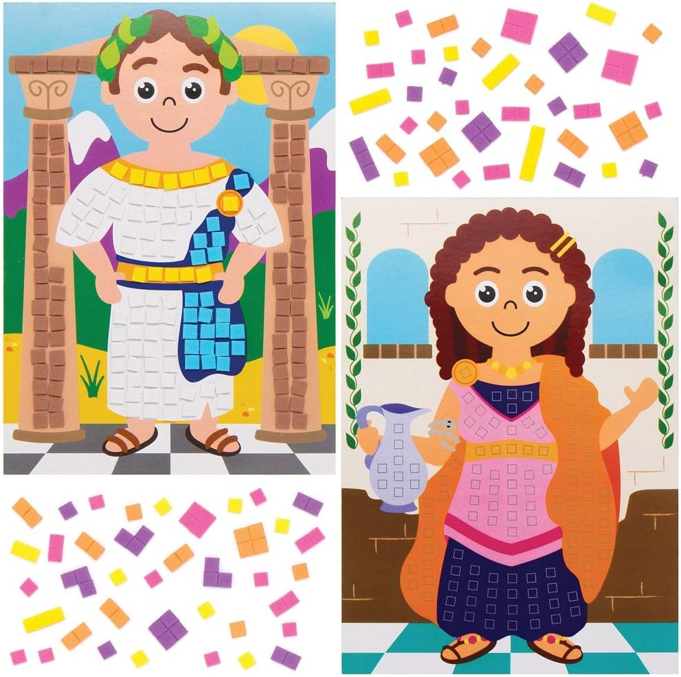 Baker Ross AX126 Design Your Own Roman Mosaic Picture Kits, for Kids Arts and Crafts Projects (Pack of 4), Assorted, Blue,Orange,Pink,Purple,Red,Silver,White