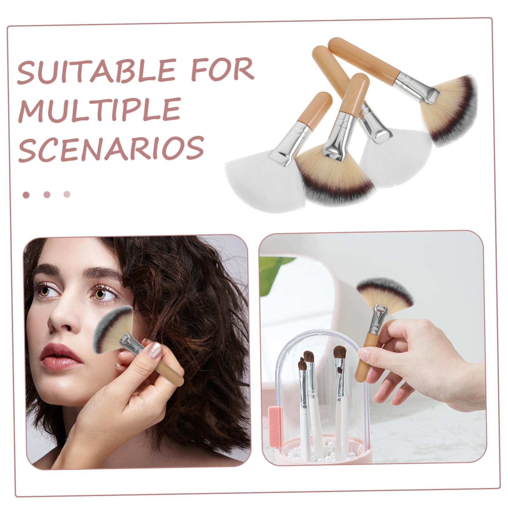 Housoutil 20 Pièces pinceau de maquillage pinceau poudre pinceau de maquillage à manche court éventail pour surligneur pinceaux maquillages ventilateur Visage