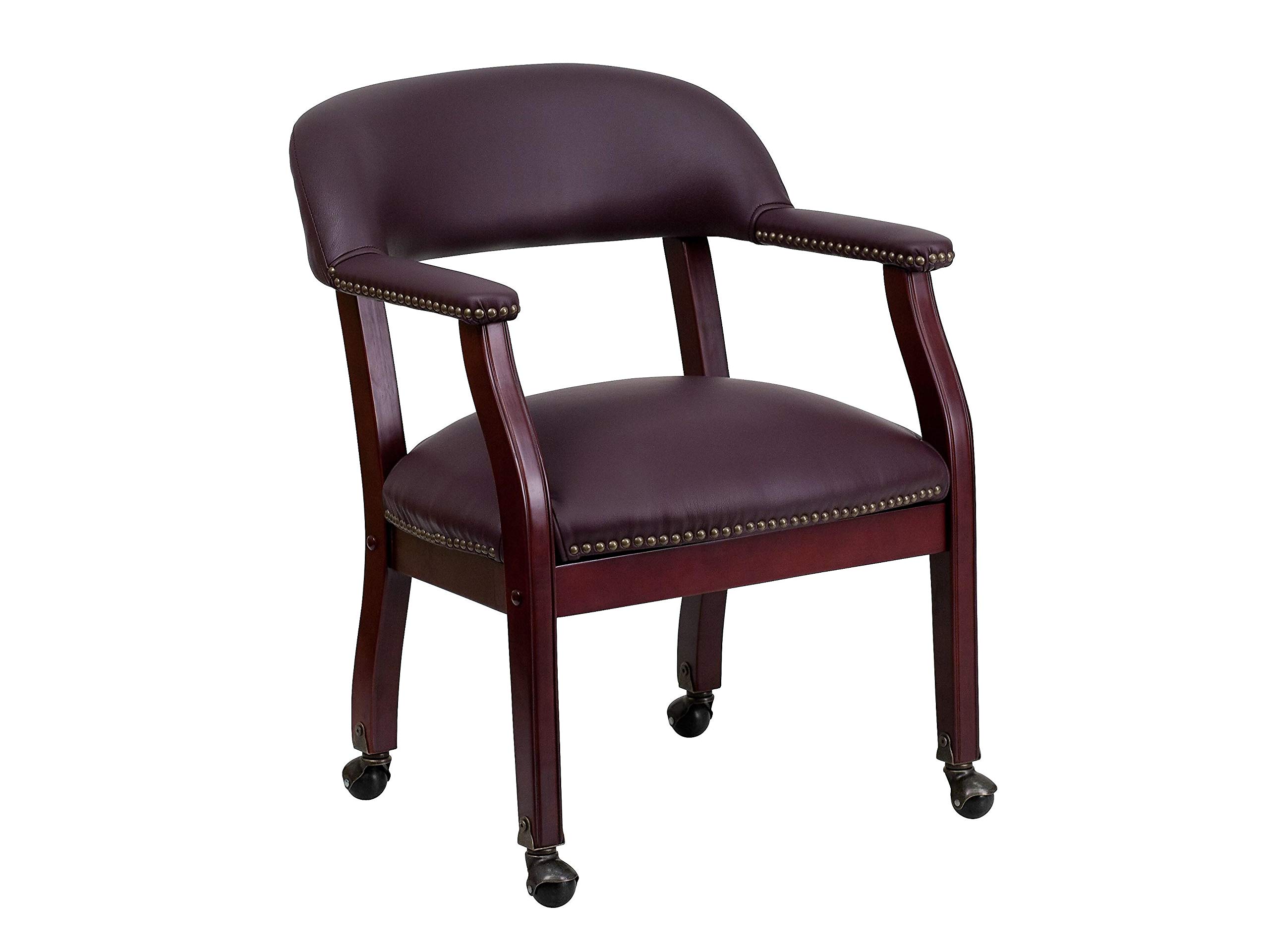 Flash Muebles Lujosa Silla de Conferencia de Vinilo Negro con Ruedas, Burgundy Leather, 24' W x 27' D x 31.5' H