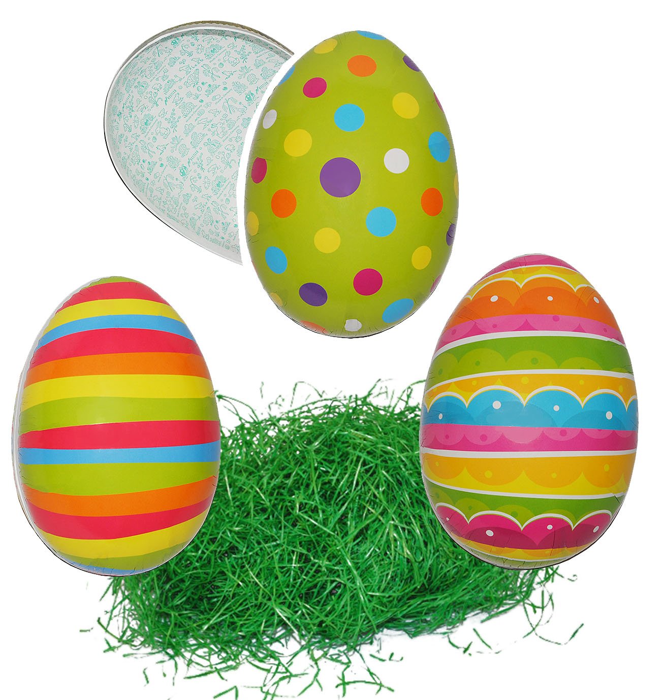 alles-meine.de GmbH Set Ostergras & 10 Füll - Pappeier - 15 cm - Kunterbunt - Punkte Streifen - bunt Gepunktet - Osterei/Ei zum befüllen - Deko Pappe Papp Pappeier Dekoei Pap..