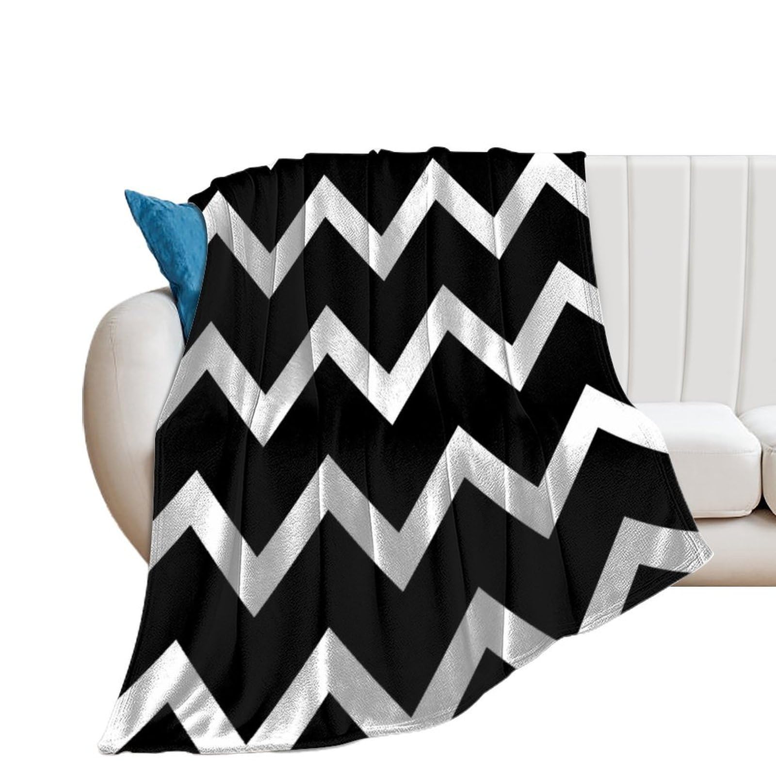 Plaid doux motif zigzag noir 127x152 cm pour canapé et lit