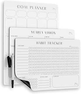 Magnetic Goal Planner Set: Reusable Dry Erase Habit Tracker, Vision Boar...