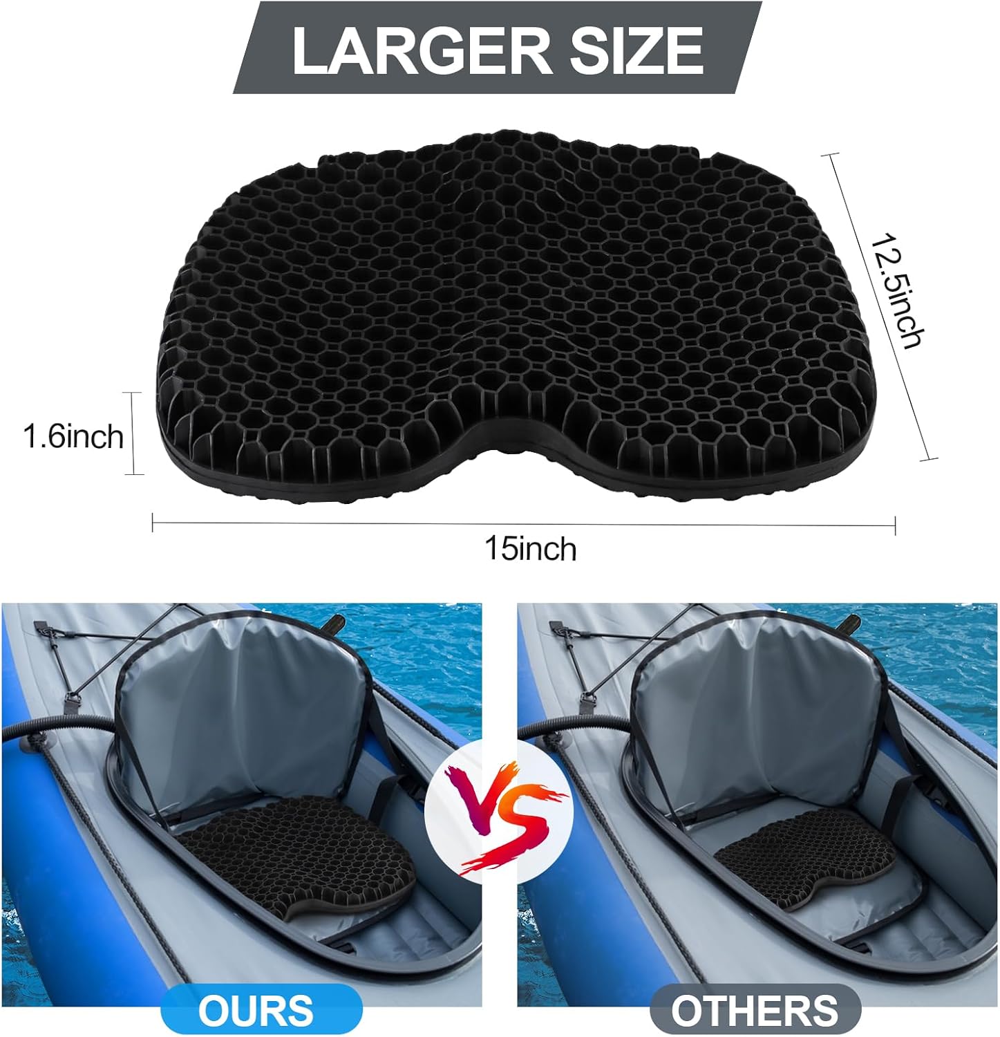 Anti-Slip Kayak Seat Cushion, Waterproof Thicken Gel Kayak Seat Pad with Non-Slip Cover, Canoe Seat Cushion Kayak Accessories Kayak Canoe Boat Equipment