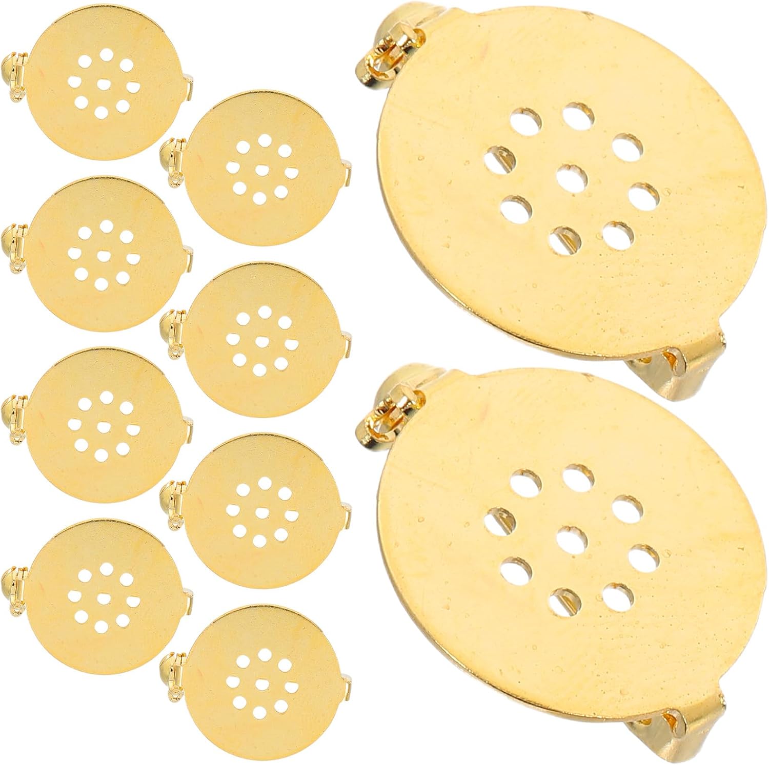 10pcs Round Copper Brooch Pin Backs with 9-Hole Locking Safety Clasps for DIY Jewelry Making Accessories, Blank Brooch Tray Base for Lapel Pins and Corsage Crafting