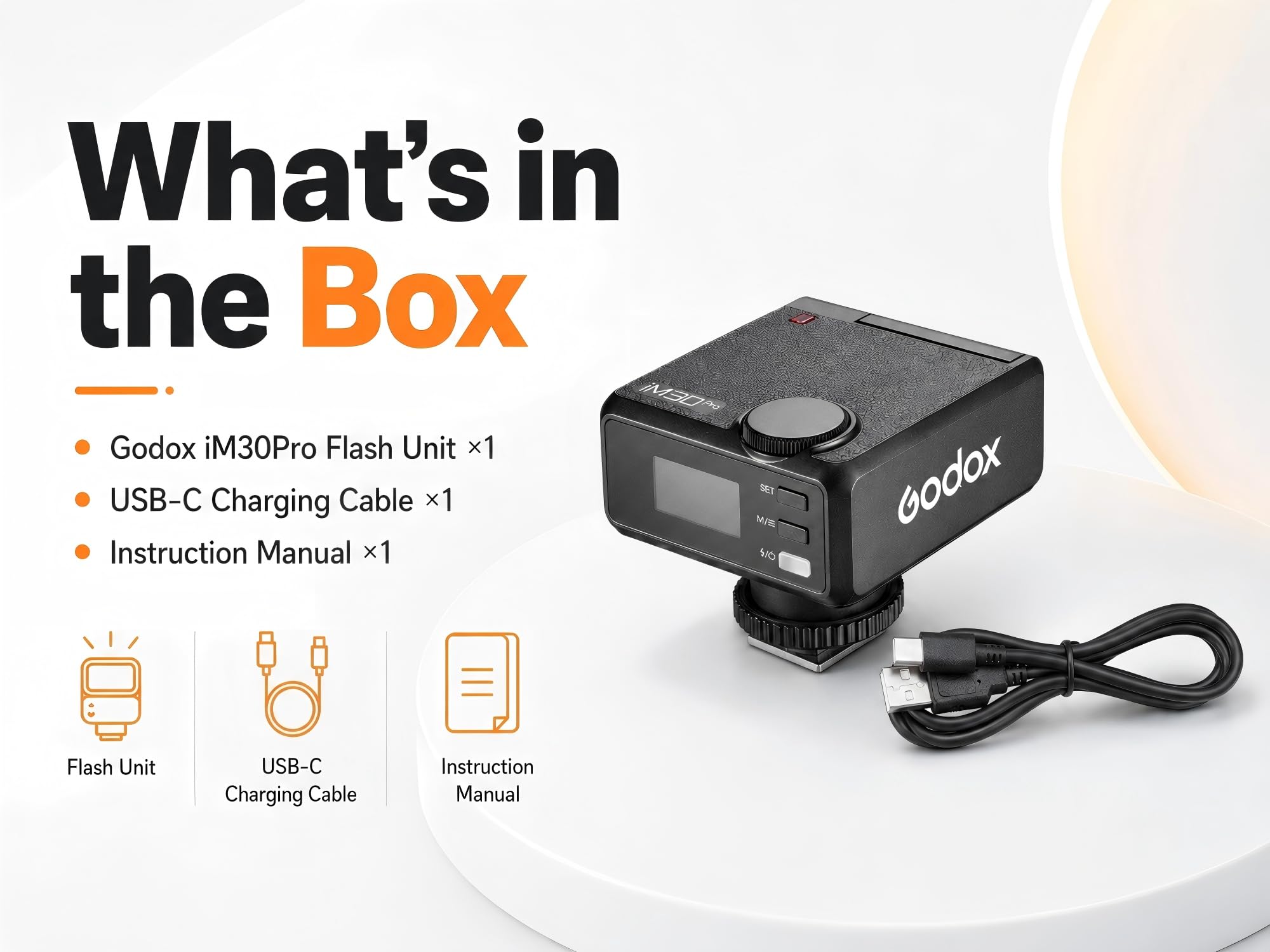 Godox iM30Pro iM30 Pro mini lampa błyskowa do aparatu, lampa błyskowa GN15, tryb auto i M, 550 błysków, ładowanie 1,5 s, USB-C, pojedyncza gorąca stopka do Sony Canon Nikon Fujifilm Olympus Ricoh