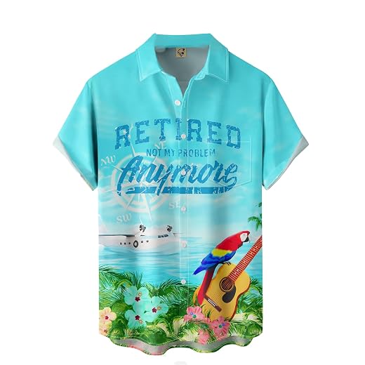 Hardaddy Men's Summer Hawaiian Shirts Funny Performence Printed Button Down Casual Bowling Shirt