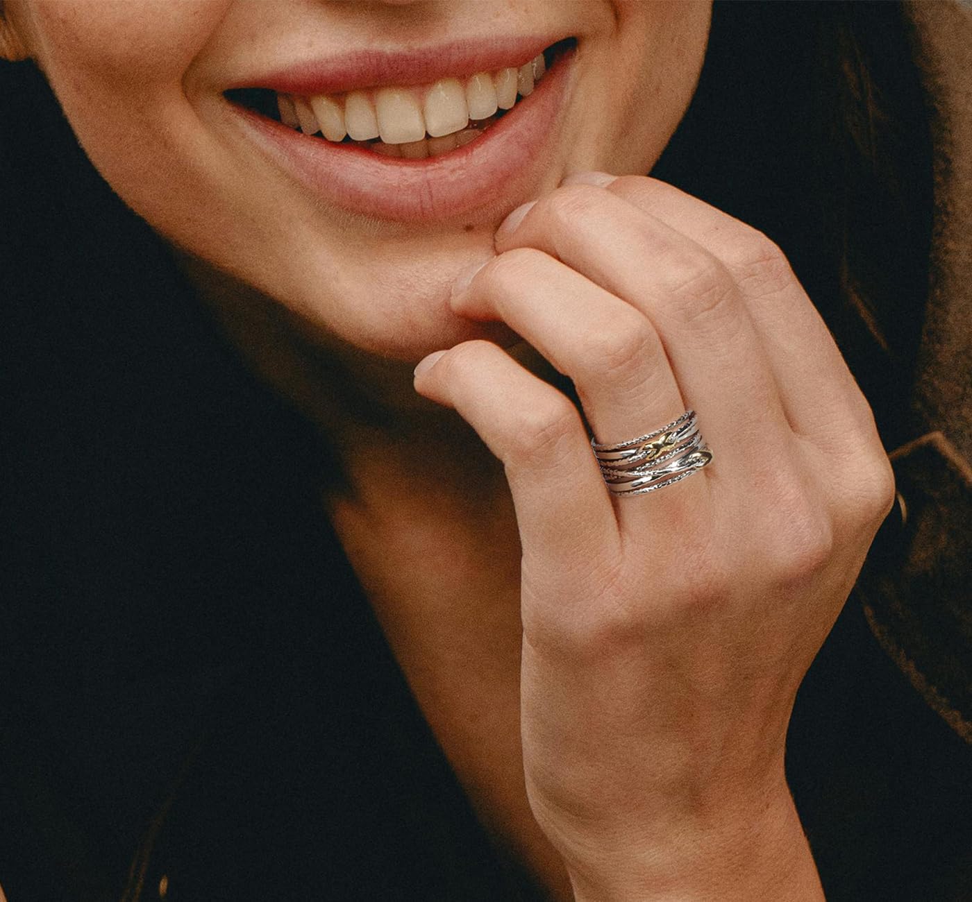 Designer Jewelry Two Tone Cable Wire Intertwined Crossover Statement Ring Chunky 11 mm Wide Band Rings for Women Gift - Image 3