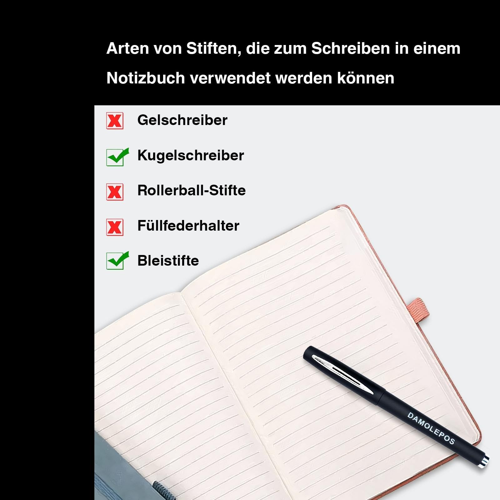 Notizbuch Mit Kugelschreiber – DIN A5, 192 Seiten, Graues PU-Cover, Recyclingpapier, Inkl. Gummiband
