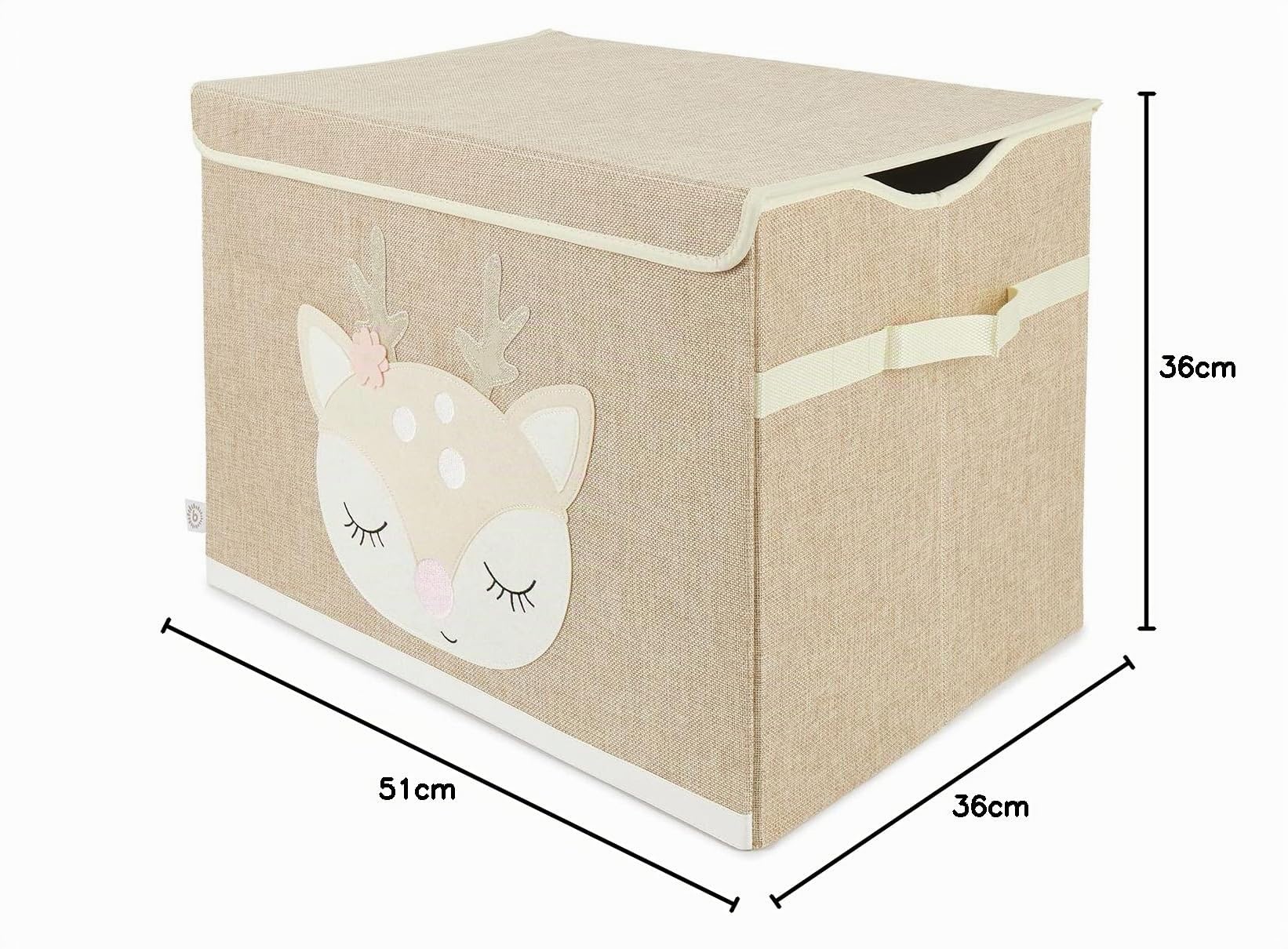 Bieco Boîte pliante avec couvercle | 65 litres | env. 36 x 36 x 51 cm | Coffre à jouets | Enfants | Caisses | Grand | Organiseur de table à langer | Chevreuil Ella
