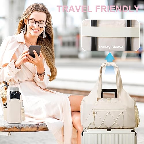 Miniatura 7 de Bolsa de gimnasio para mujer, bolsa de esterilla de yoga con compartimento para zapatos y bolsillo húmedo, bolsa de gimnasio de yoga deportiva con