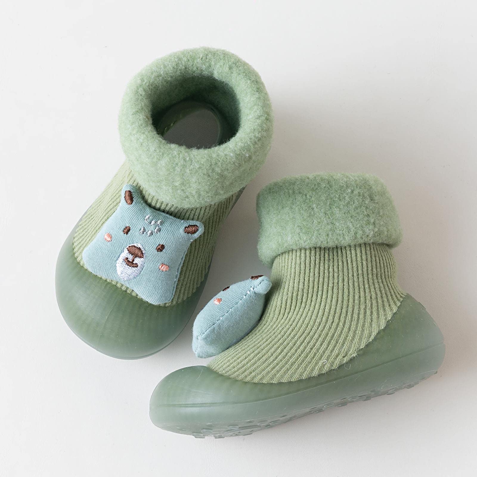 Children Anti Slip Shoes Newborn Baby Girl Cotton Non Slip Floor Socks Baby Boy Rubber Sole Slipper Shoes for Baby (Green, 4 Infant)