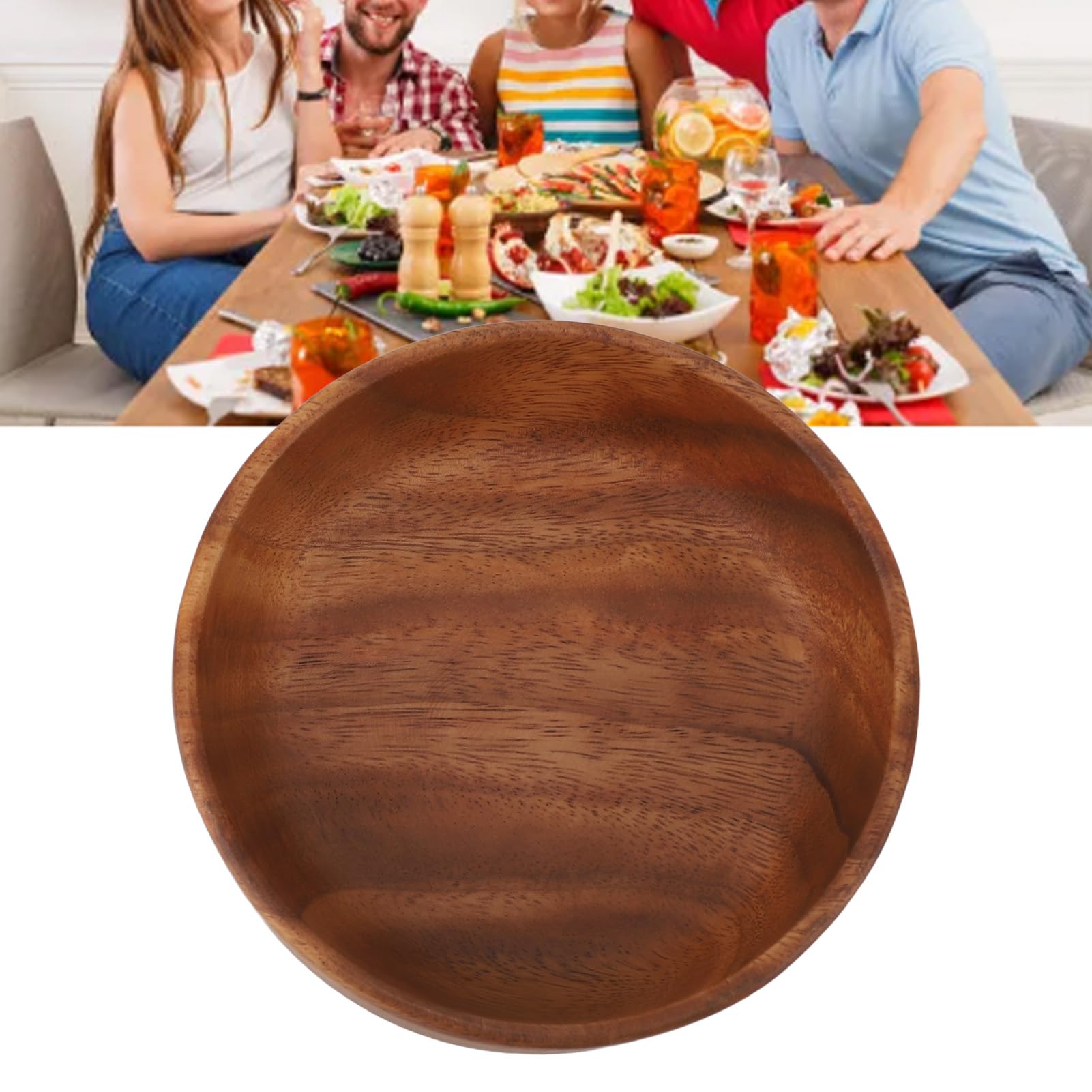 Ensaladera de madera extra grande – Versátil cuenco redondo para servir frutas y aperitivos para encimera de cocina, ideal para ensaladas, postres y exhibición de frutas, perfecto para entretenimiento