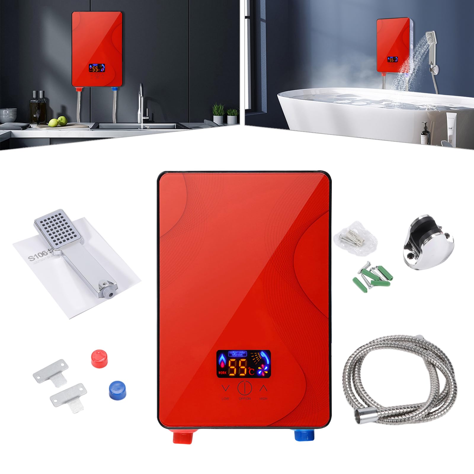 Chauffe-eau électrique numérique instantané 6500 W 220 V - Chauffe-eau sans réservoir pour douche et cuisine avec eau chaude instantanée - Classe énergétique A++ - Protection IP25 + écran LCD