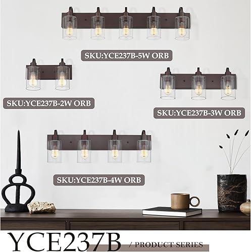 Miniatura 2 de Emliviar YCE237B-5W ORB - Accesorio de iluminación de metal de 5 luces, aplique de pared de granja sobre espejo con vidrio transparente, acabado de