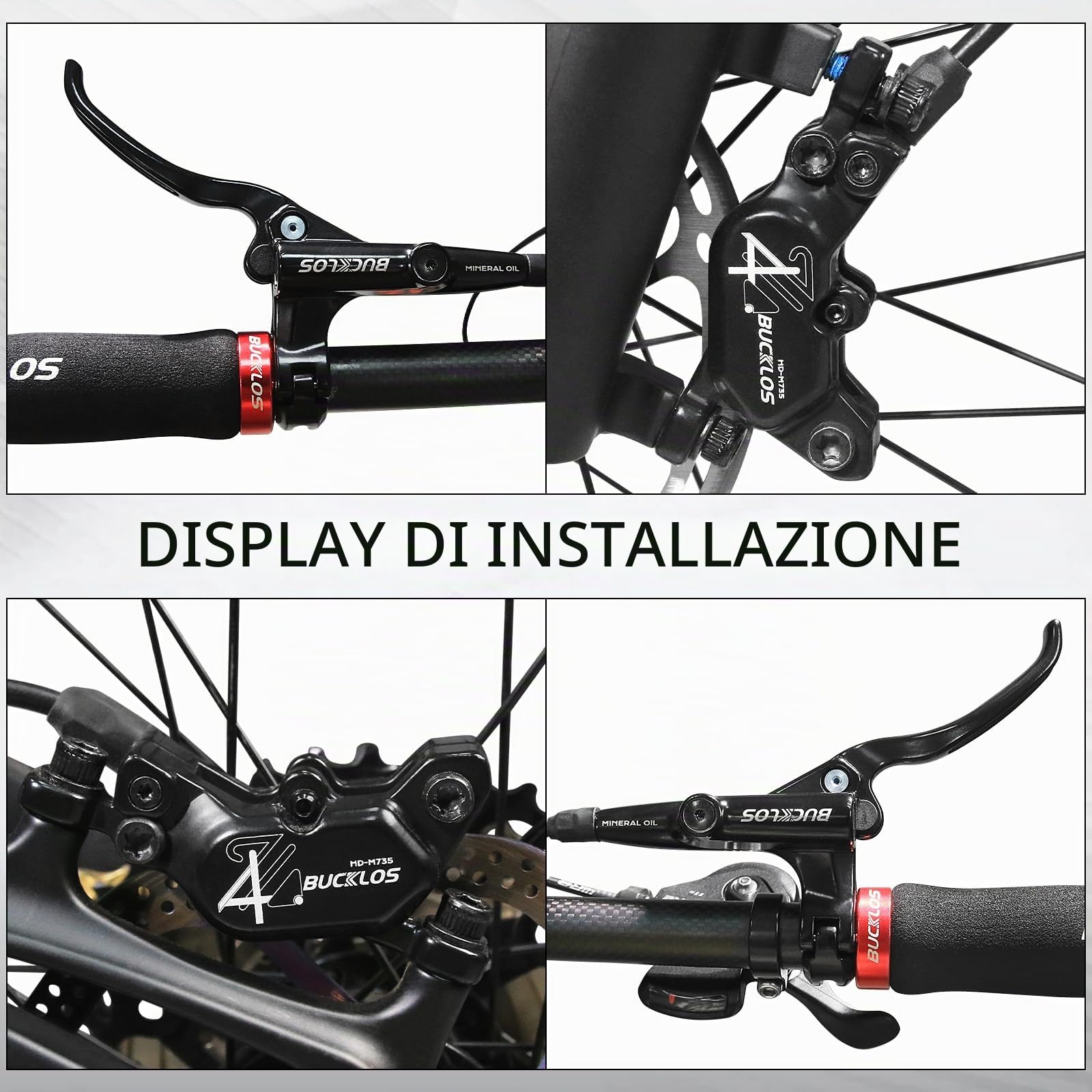 Set di freni a disco idraulici a 2 pin, 4 pistoni, parte anteriore sinistra 1150 mm, posteriore destra 1950 mm, lega di alluminio, per mountain bike, scooter, mountain bike (pre-Bled)