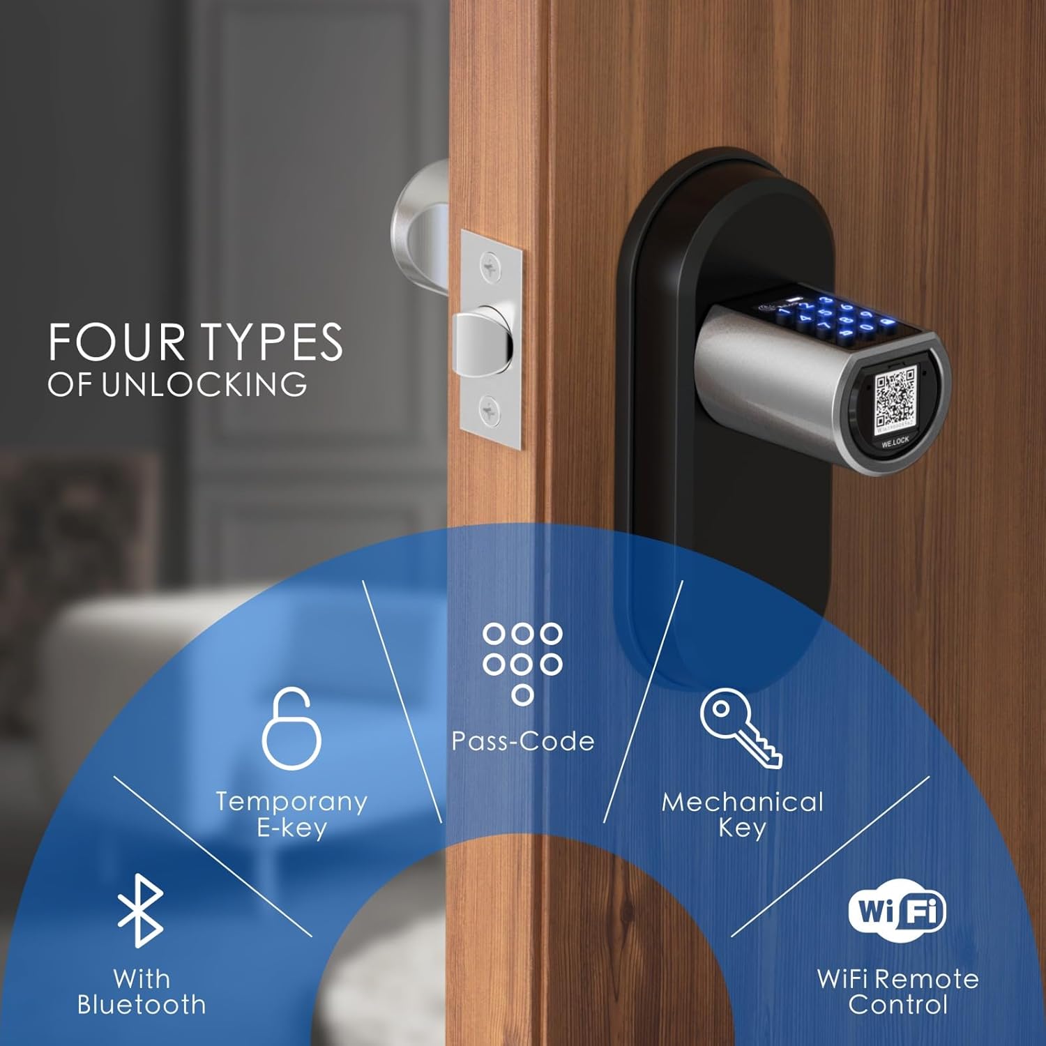WELOCK Smart Door Knob,Wi-fi Smart Lock with Keyless Entry,Bluetooth Keypad,RFID Cards, Easy to Install for Bedroom, Office,Garage(Black)