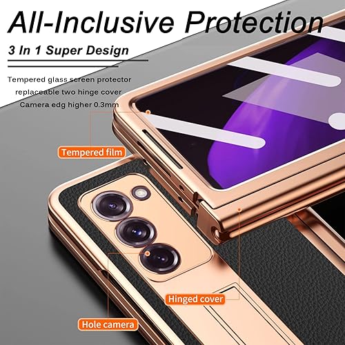 Miniatura 6 de Miimall Funda compatible con Samsung Galaxy Z Fold 2 con soporte para S Pen y S Pen + cubierta de pantalla + soporte + patrón de cuero chapado todo