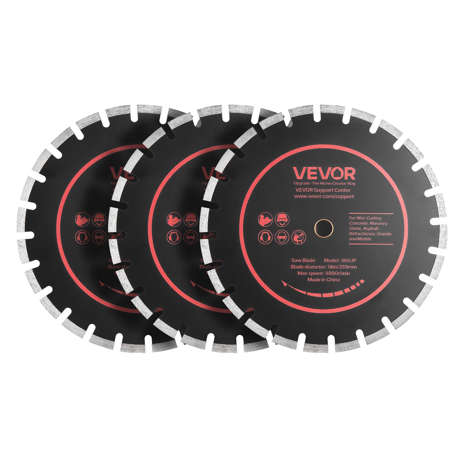 VEVOR Disco de Corte de Diamante 359 mm, Juego de 3 Piezas, Disco para Rozadora de Pared con Segmentos 2 mm, Eje 25,4 mm, Núcleo de acero 65Mn para Ladrillo Mampostería Hormigón Tuberías y Cableado