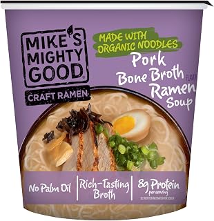 Mike's Mighty Good Pork Tonkotsu Ramen Soup Cup - Instant Ramen Cups Noodles - Non-GMO Noodle Soup - Organic Instant Noodles - 1.7 Ounces - 6 Pack