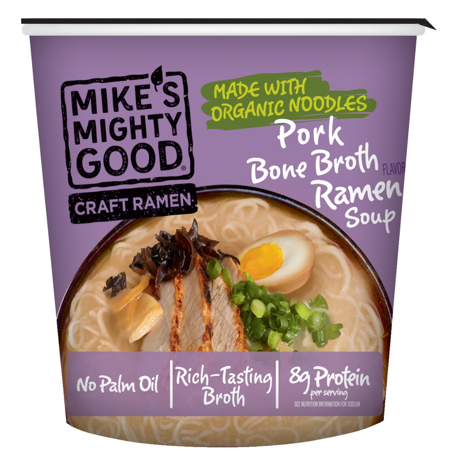 Mike's Mighty Good Pork Tonkotsu Ramen Soup Cup - Instant Ramen Cups Noodles - Non-GMO Noodle Soup - Organic Instant Noodles - 1.7 Ounces - 6 Pack