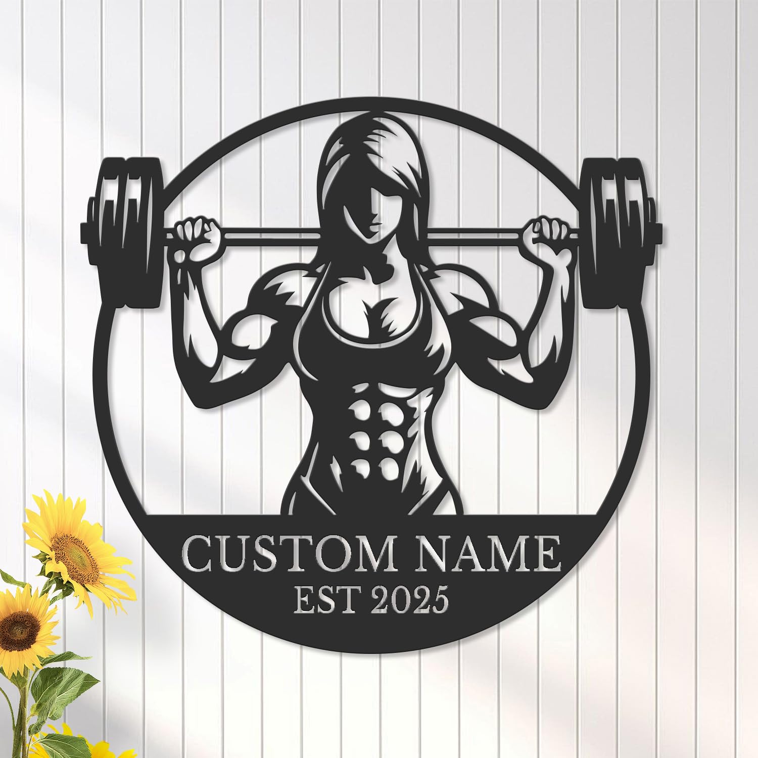 Custom Powerlifting Workout Metal Wall Art, Personalized Deadlift Barbell Name Sign,Home Decor Bodybuilding Gym Fitness Decoration (Style-2)