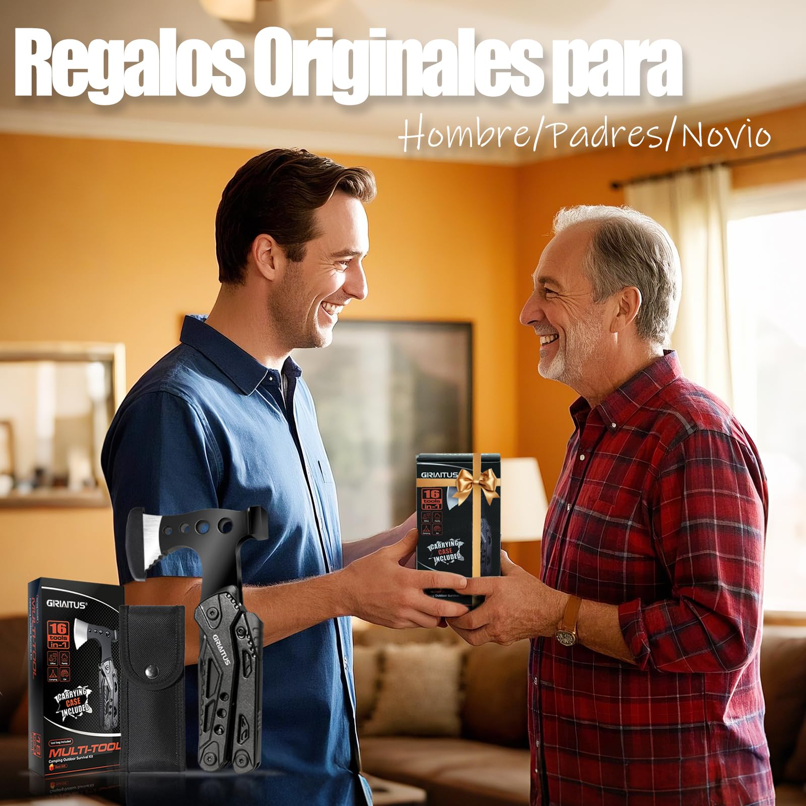 Accesorios Multiherramienta para Acampar Regalos para Hombres 16en1 Herramienta Multiuso con Hacha Supervivencia Navaja Multiusos Regalo Padre