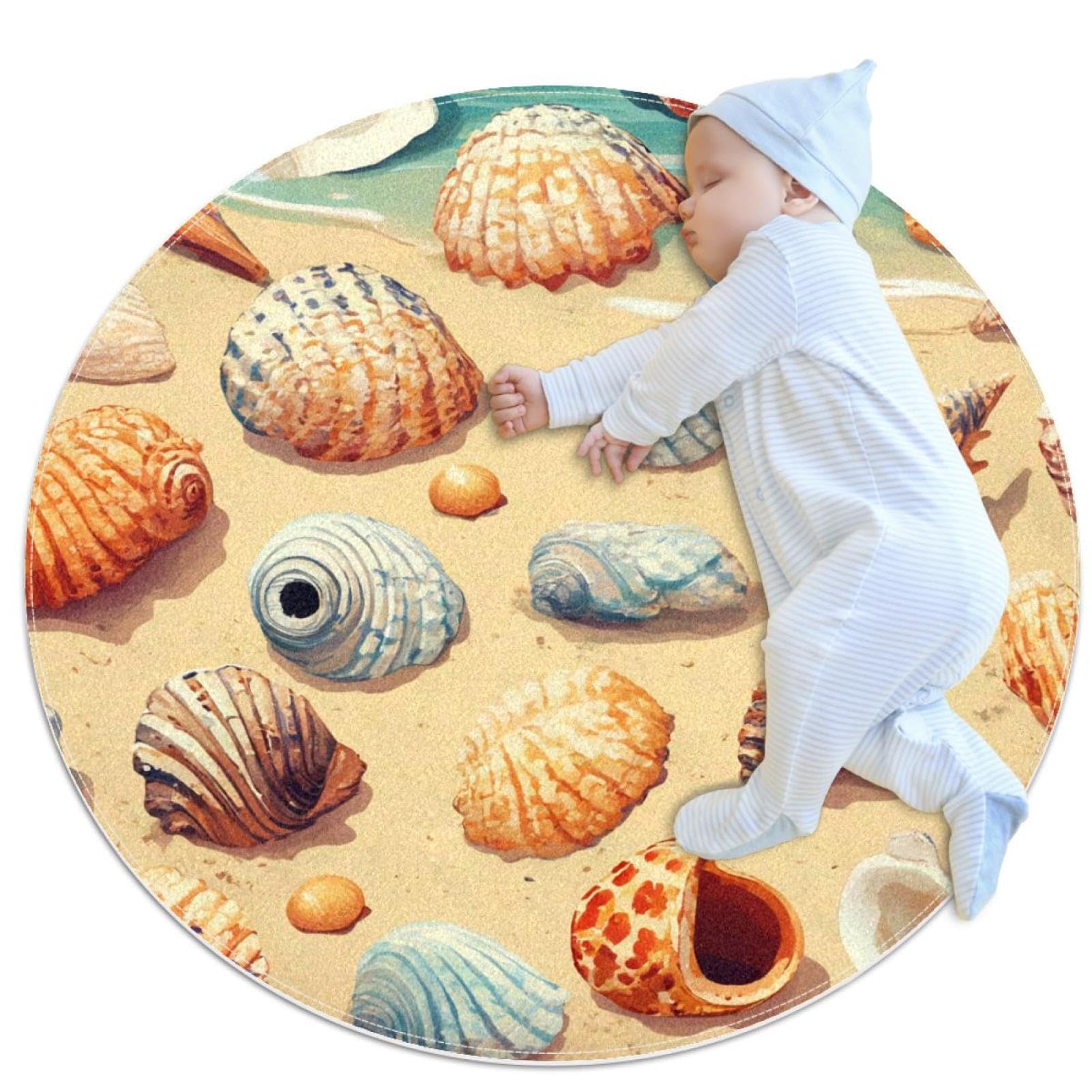 Tapis de salle de bain doux conque sur le sable tapis rond 1m anti-glisse chambre