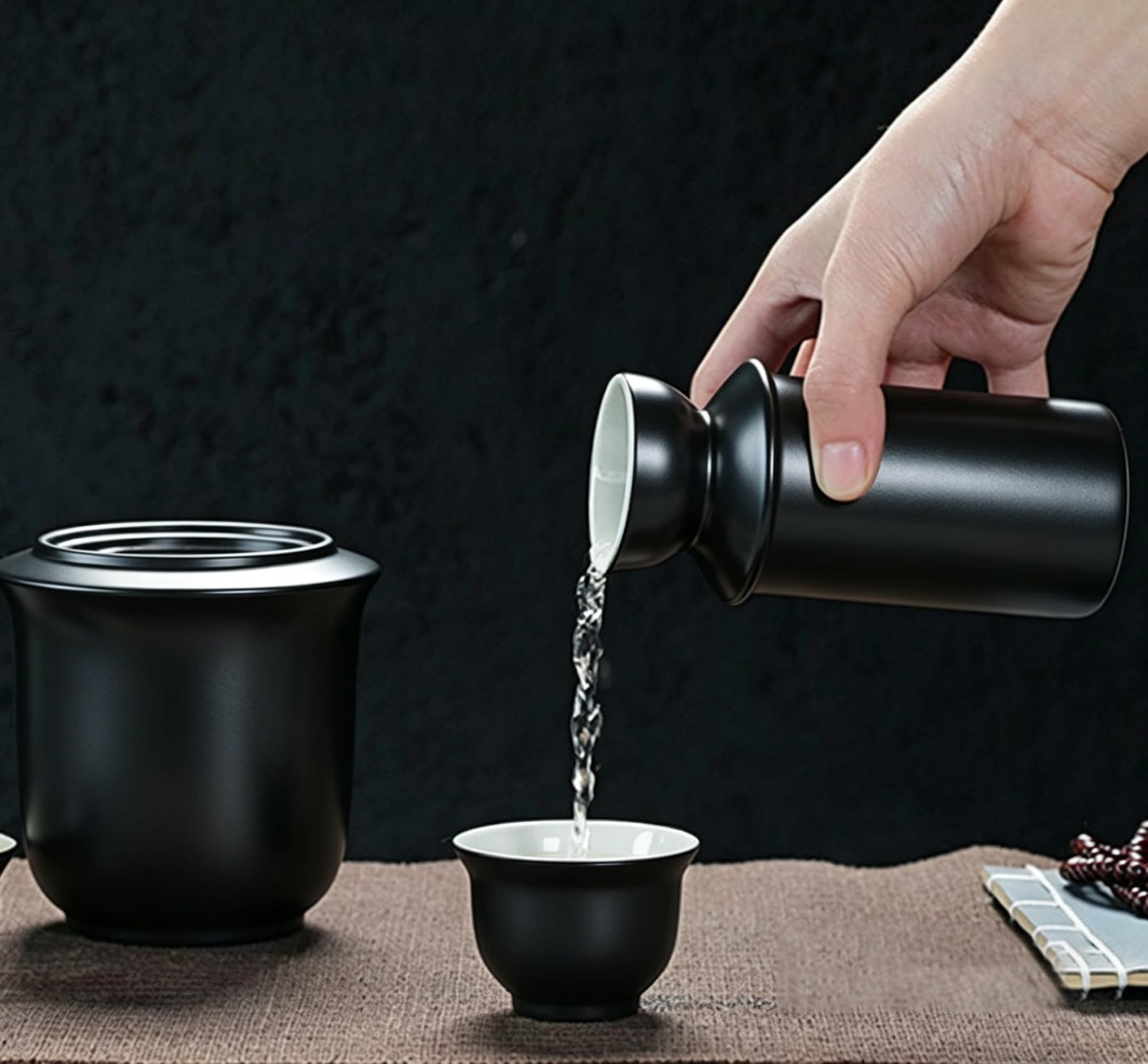 Set da sakè in ceramica 3 in 1, 1 bottiglia Tokkuri e 1 tazza Ochoko, 1 scaldabagno